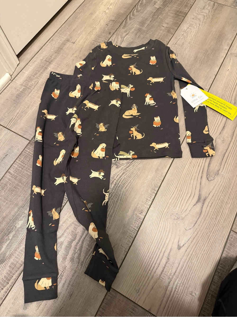 Kids Charcoal Dog Print Pajama Set
